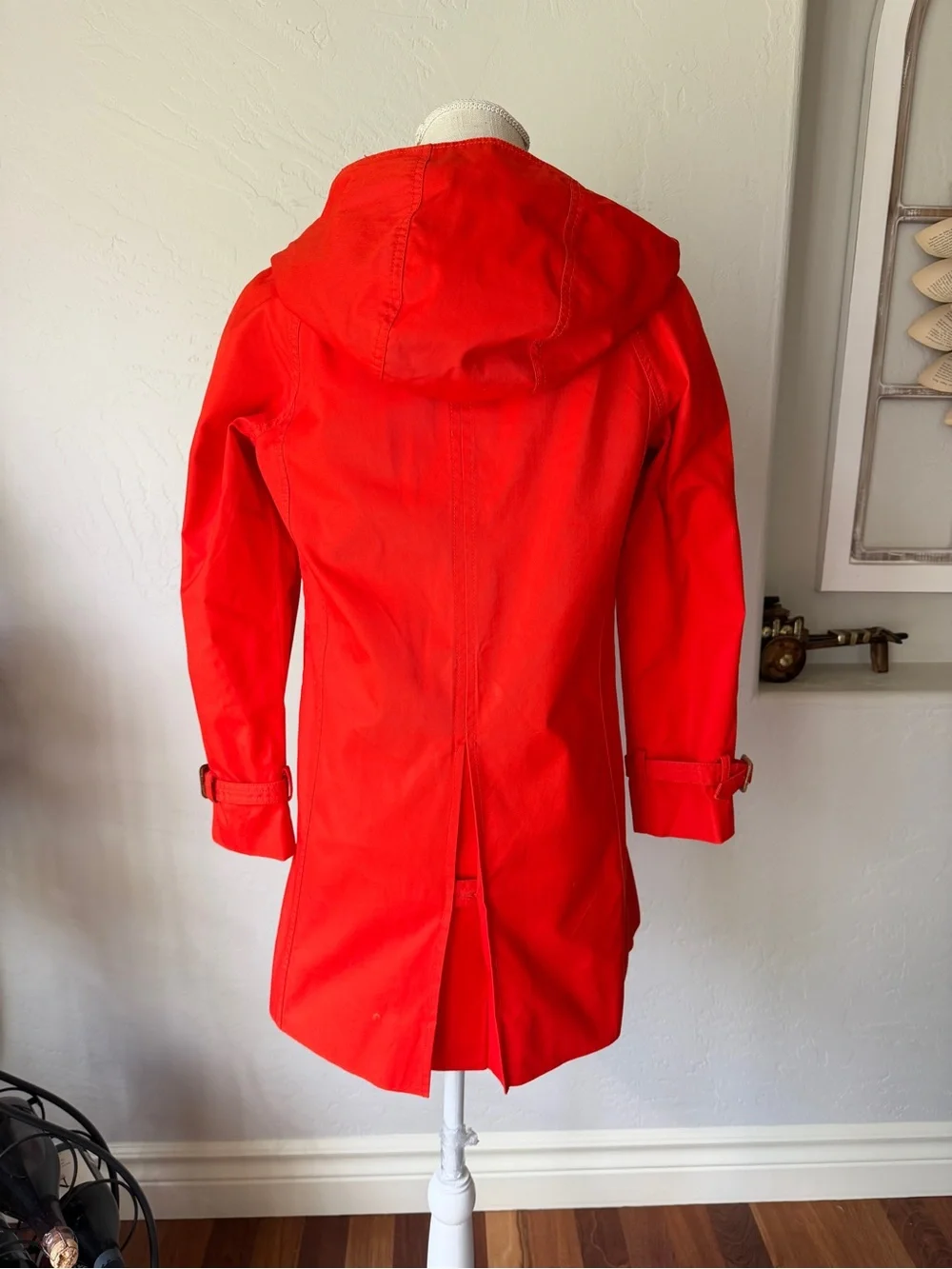 J. Crew Women's Lightweight Bright Red‎ Hooded Trench Coat Size 2